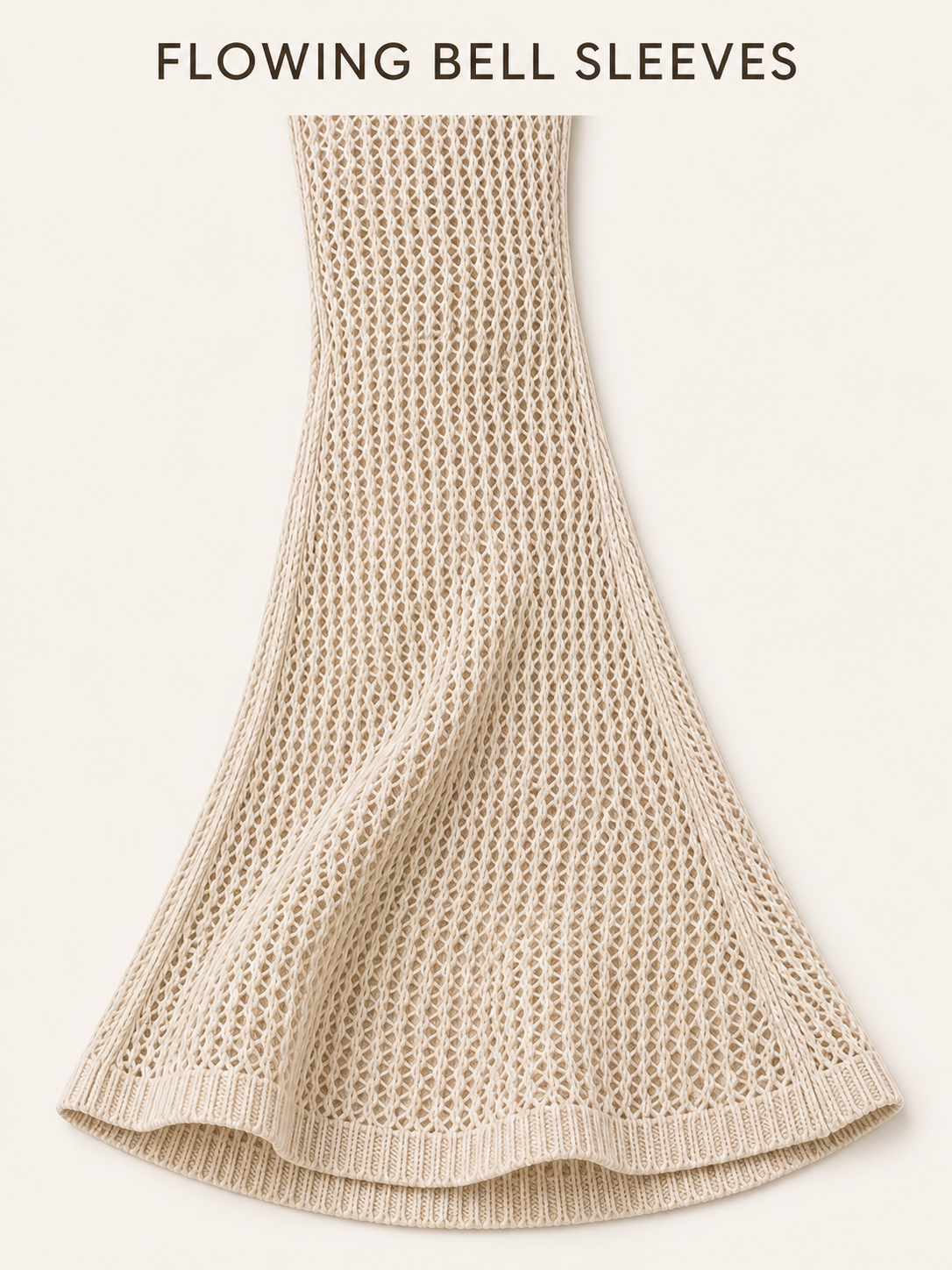 Long flowing bell sleeve and rib cuff craftsmanship detail