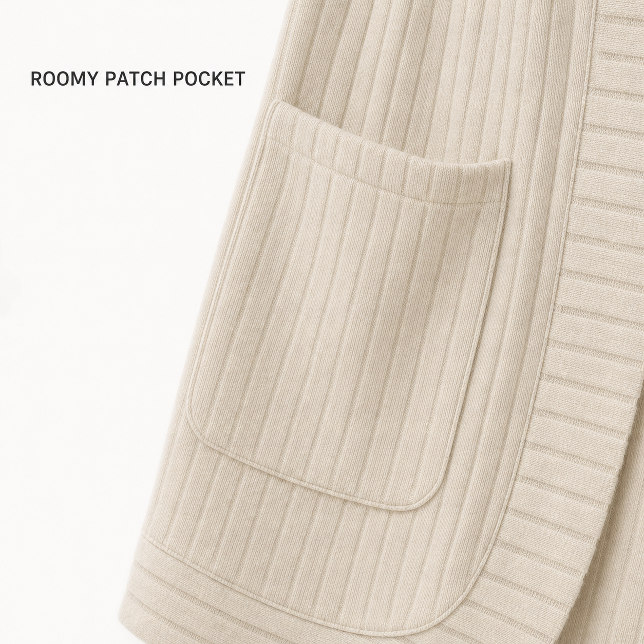 Curved broad-rib hem and clean stitching detail