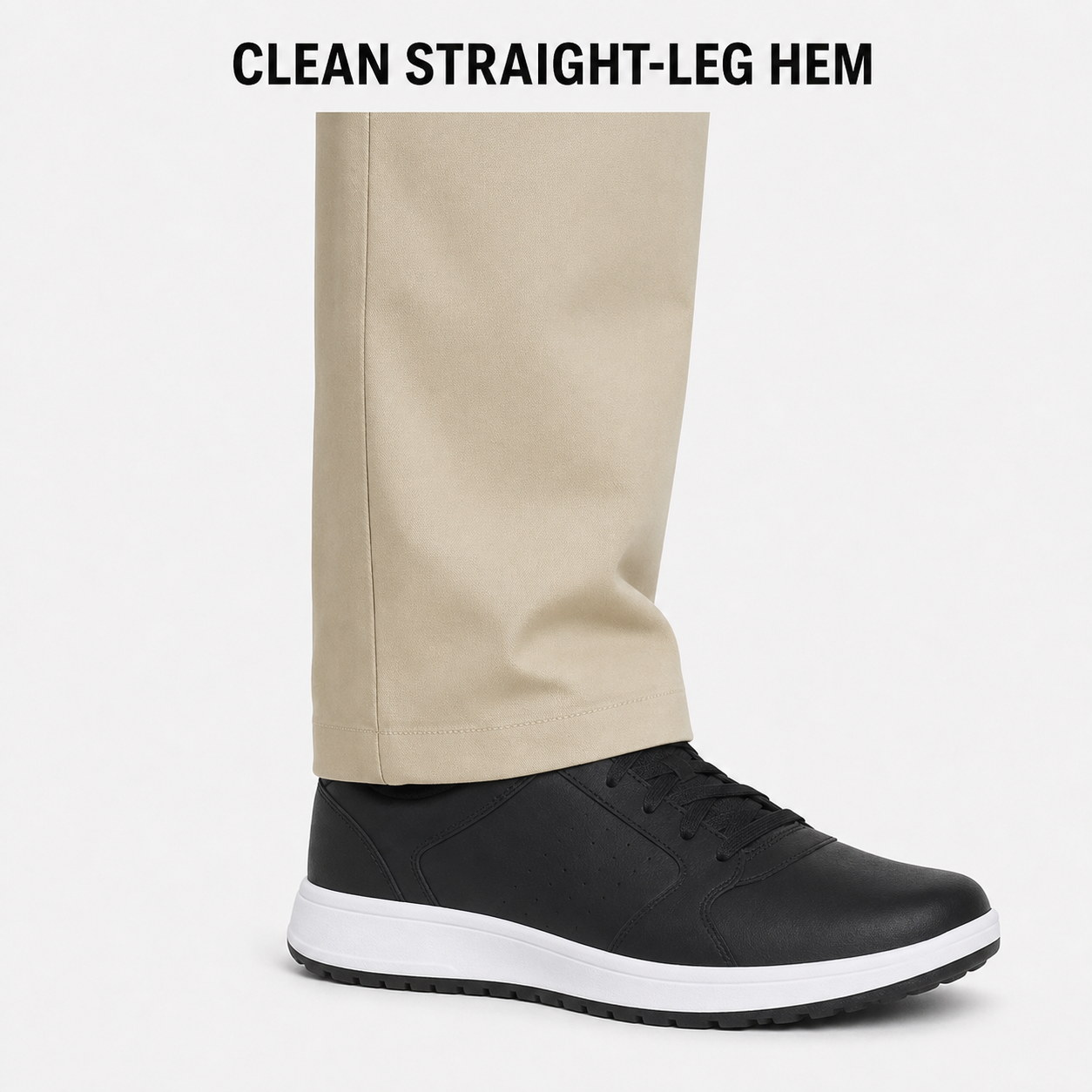 Clean full-length straight-leg hem detail