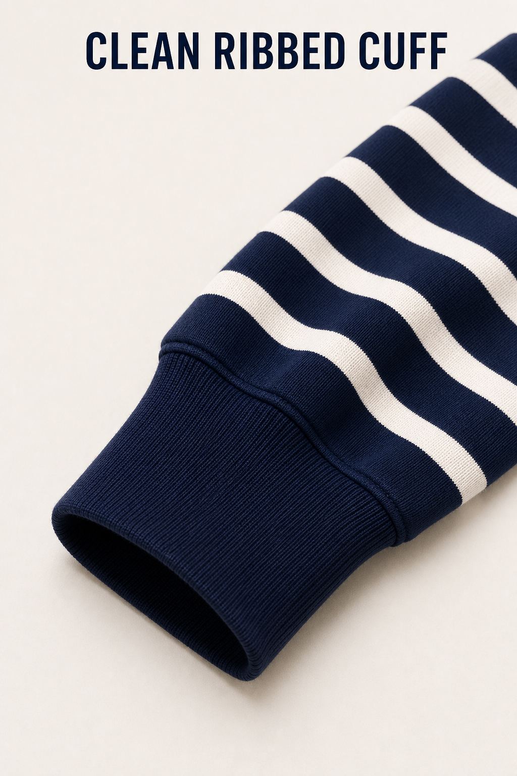 Clean solid navy ribbed wrist cuff detail