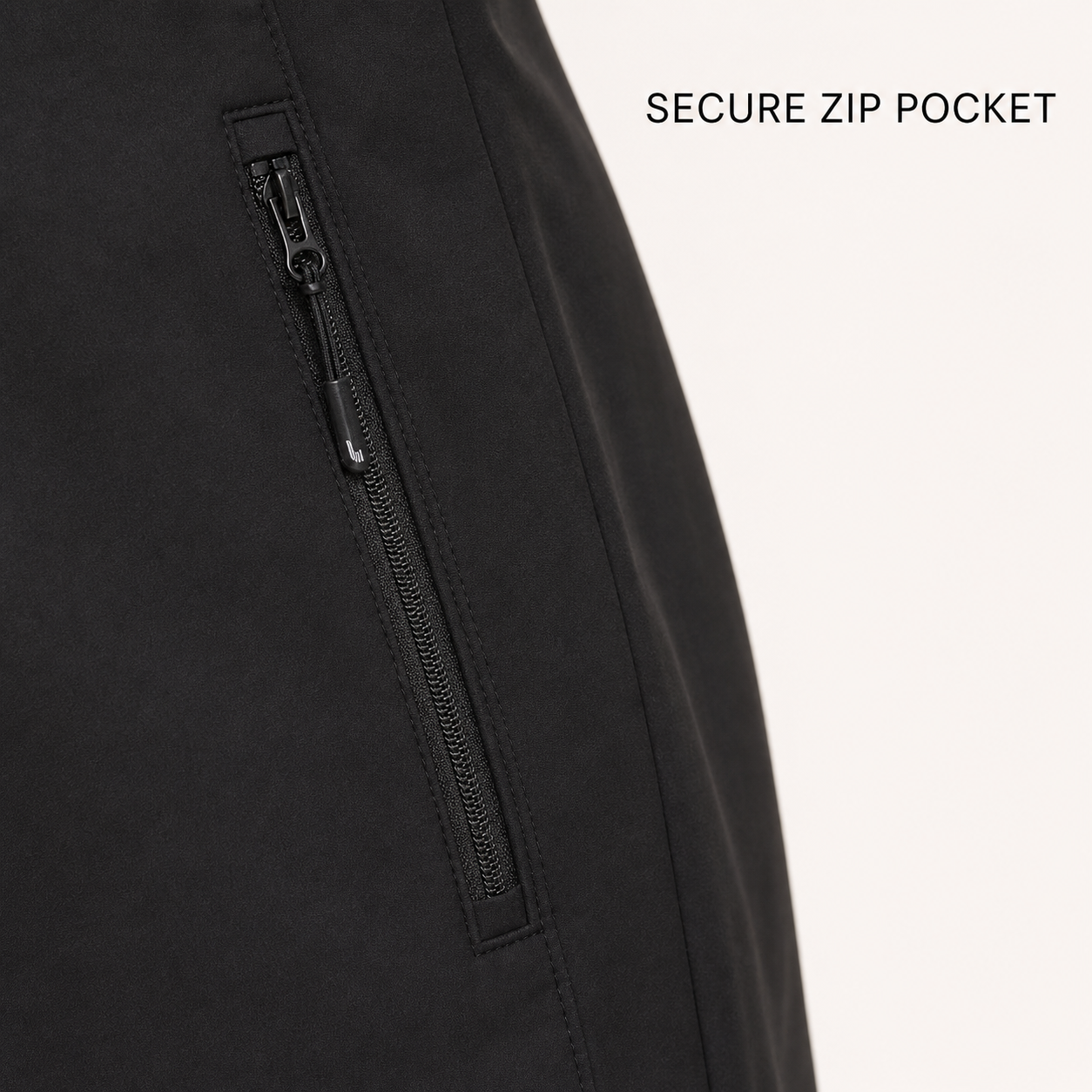 Secure lower front zipper pocket detail