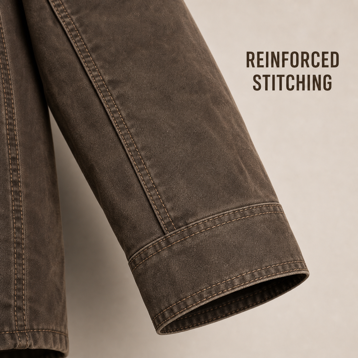 Reinforced jacket seam and cuff stitching detail