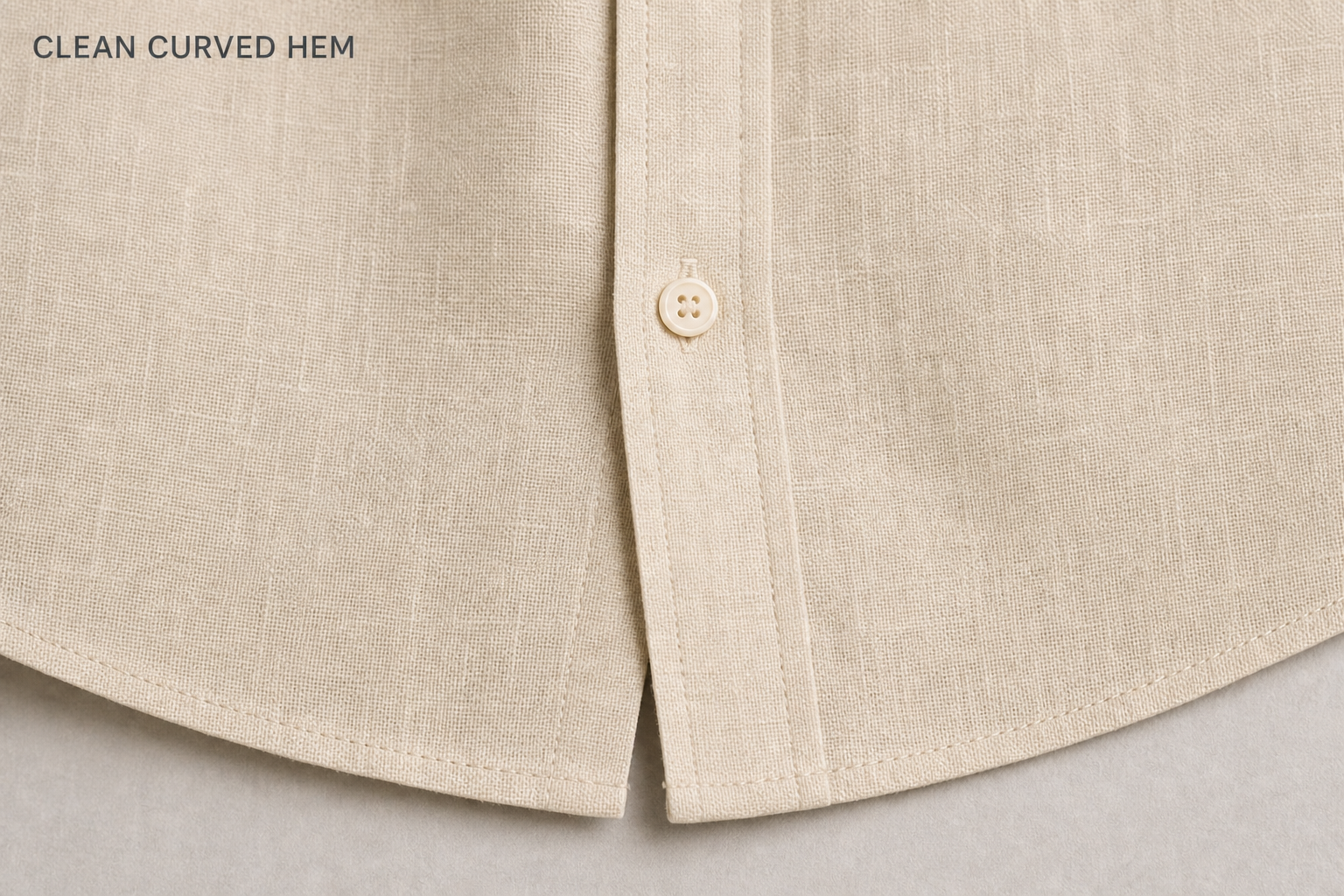 Men's shirt clean curved hem and placket stitching