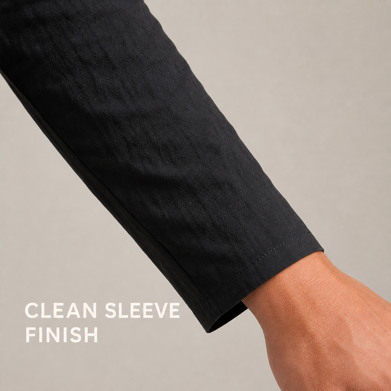 Plain long-sleeve wrist hem finish detail