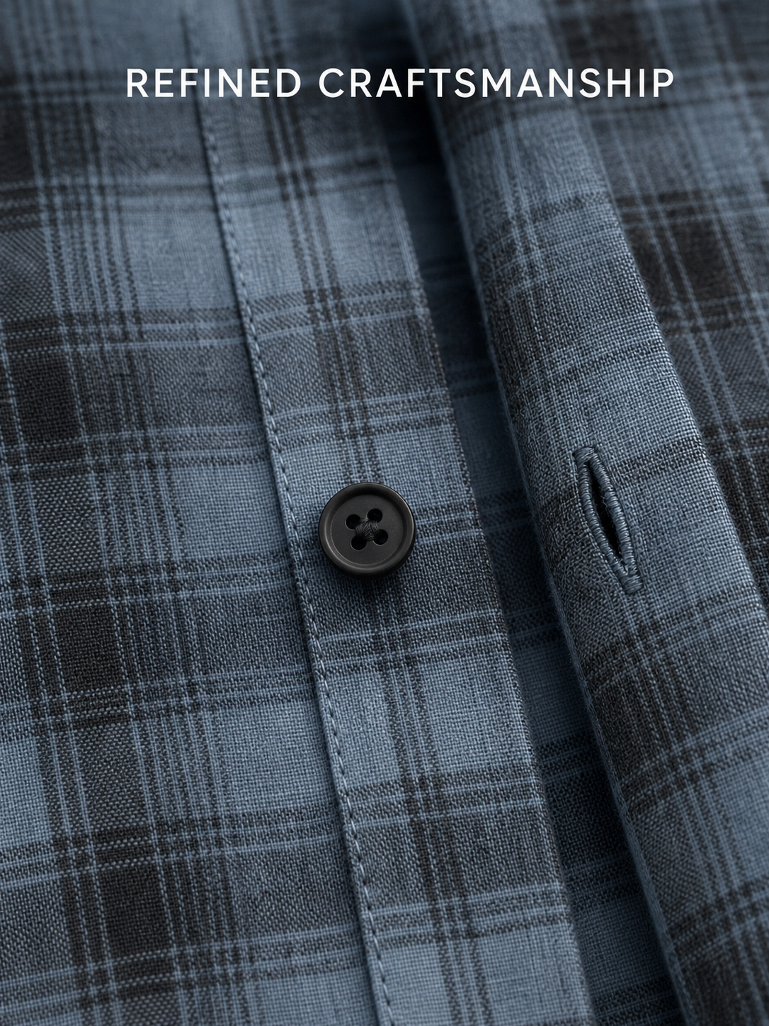 Dark button, buttonhole and neat placket stitching