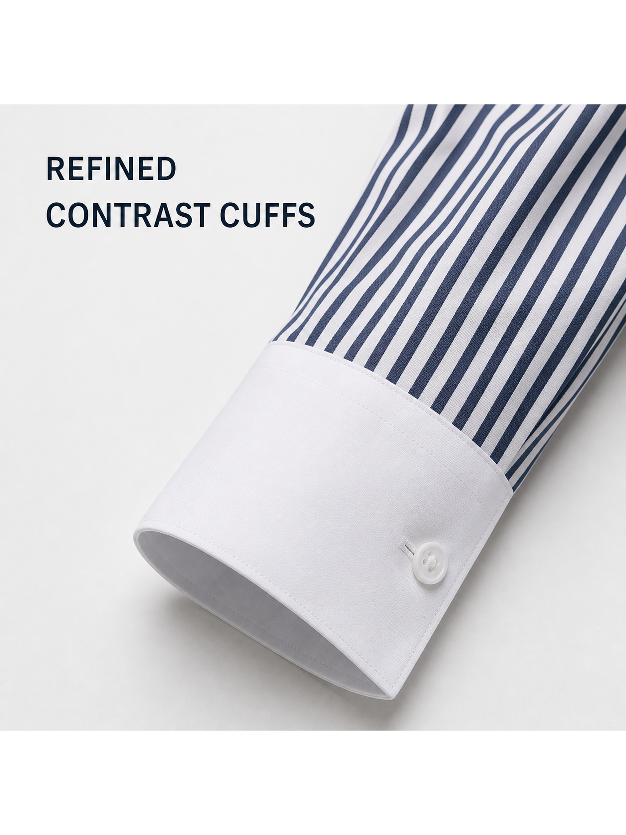 Solid white barrel cuff and refined shirt craftsmanship