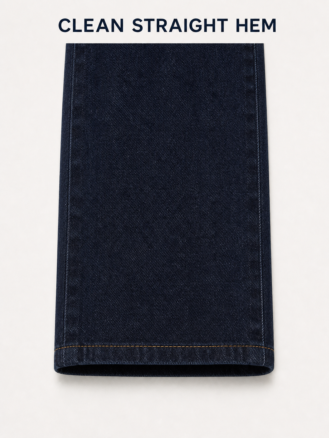 Clean straight jeans hem construction
