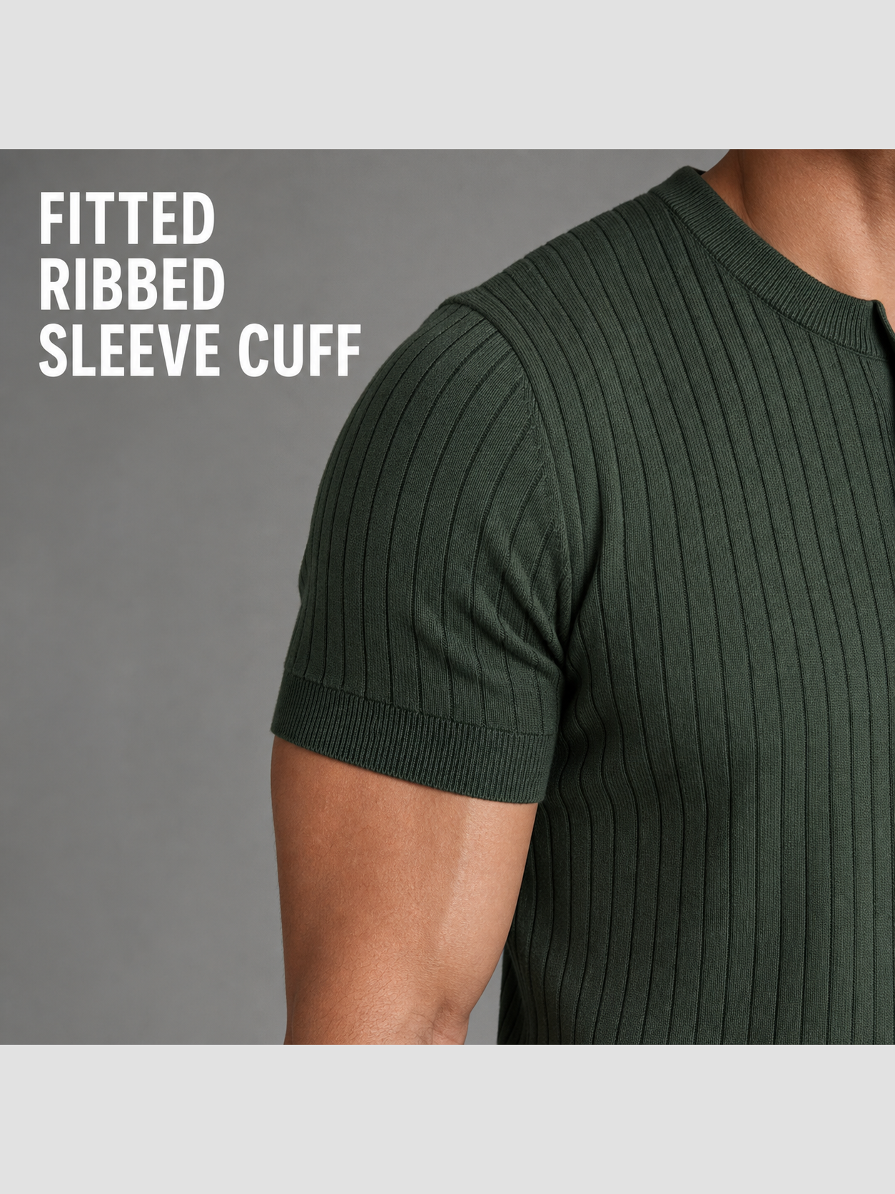 Fitted Henley dense ribbed short sleeve cuff construction