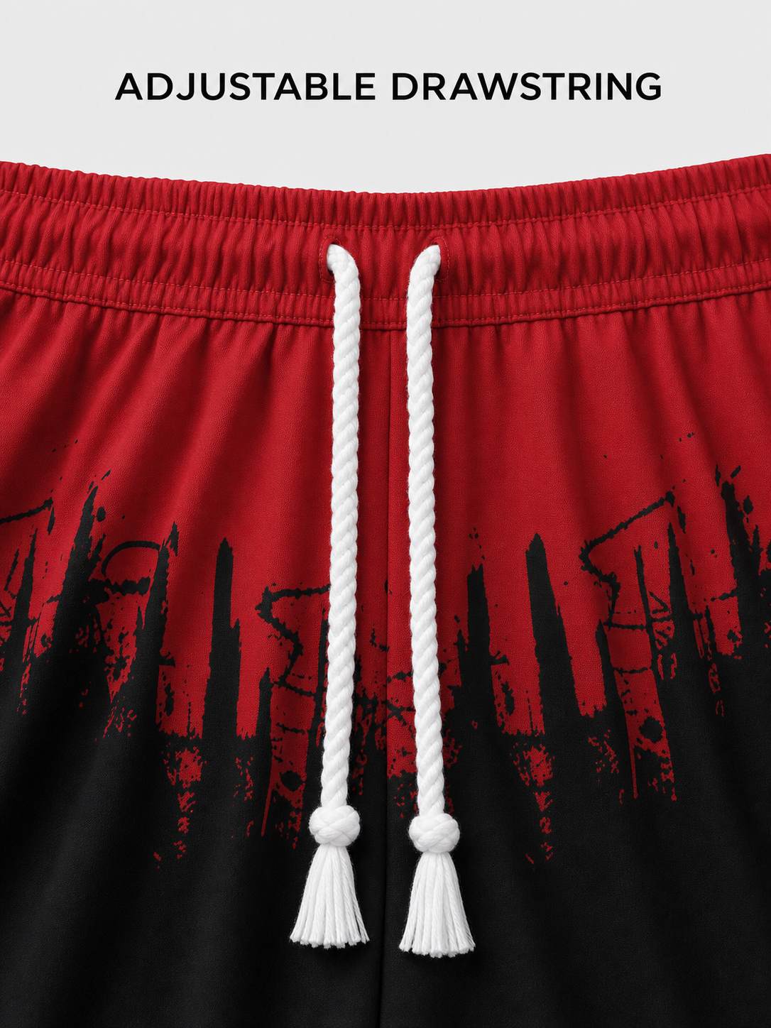 Elastic shorts waist with two white drawstrings