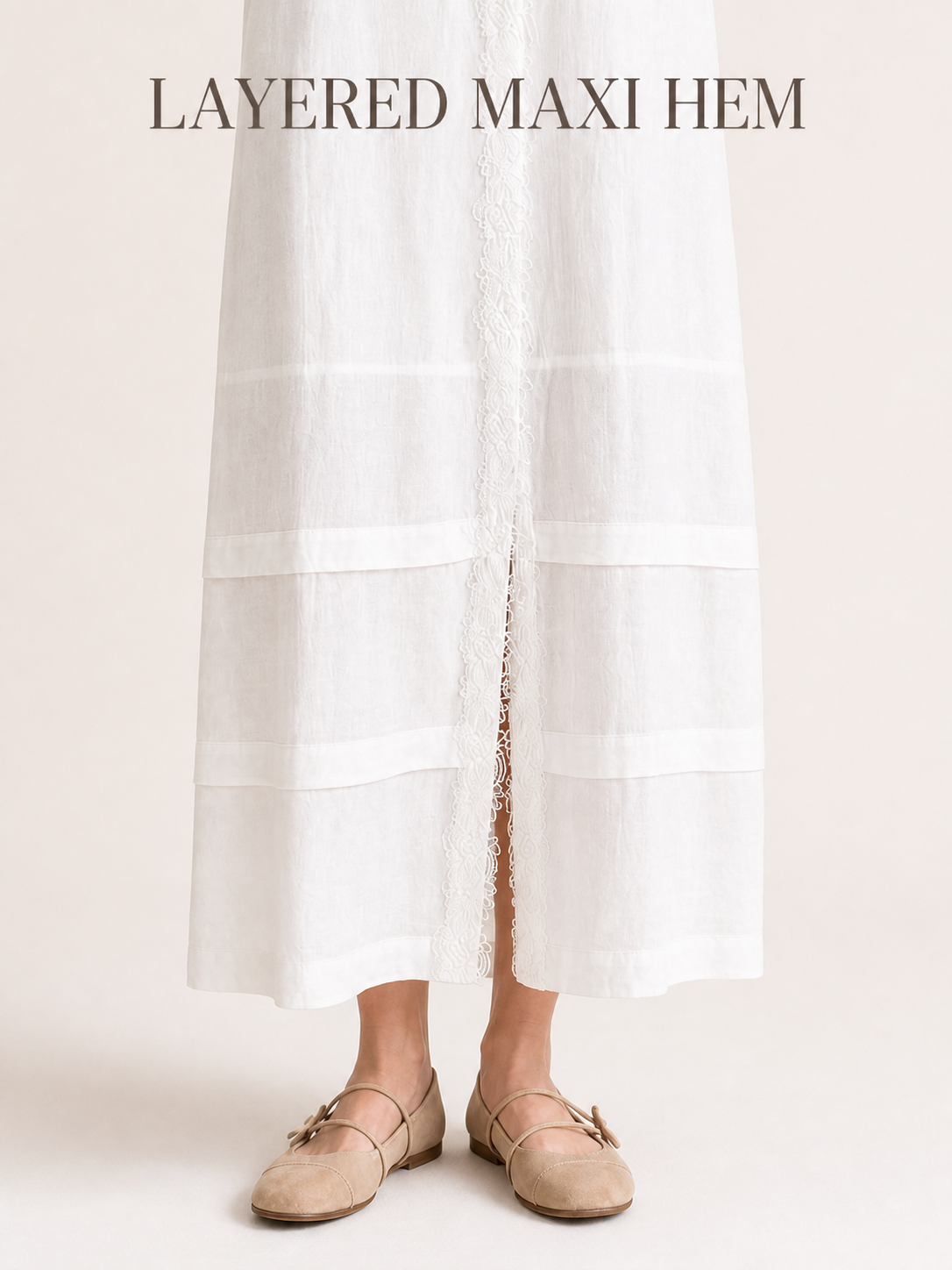 Layered panel maxi hem and front opening detail