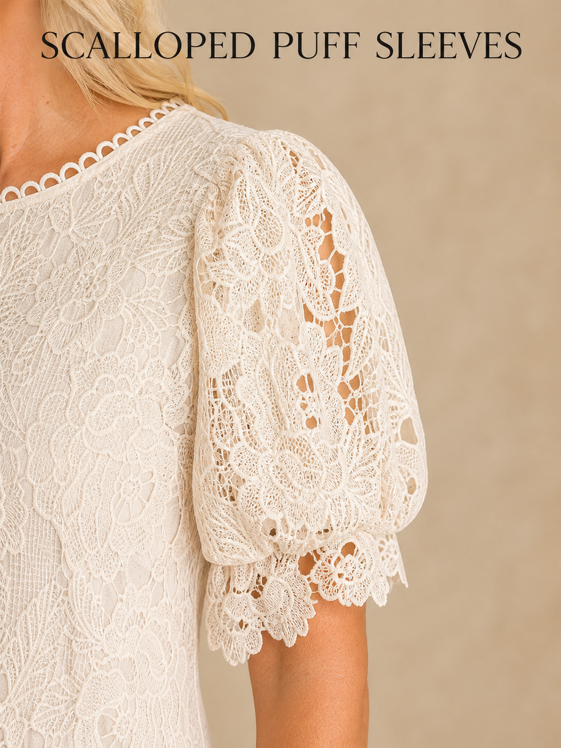Scalloped short puff sleeve craftsmanship