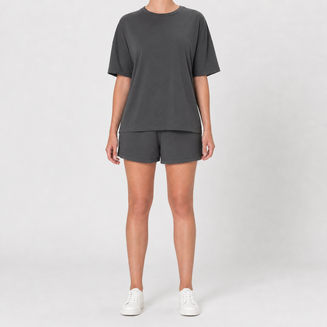 Charcoal women's relaxed top and shorts set