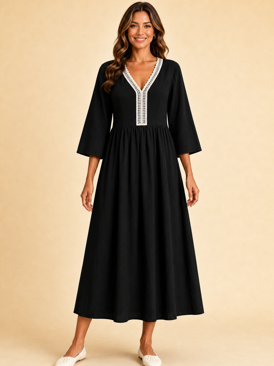 Women's contrast-lace dress in black