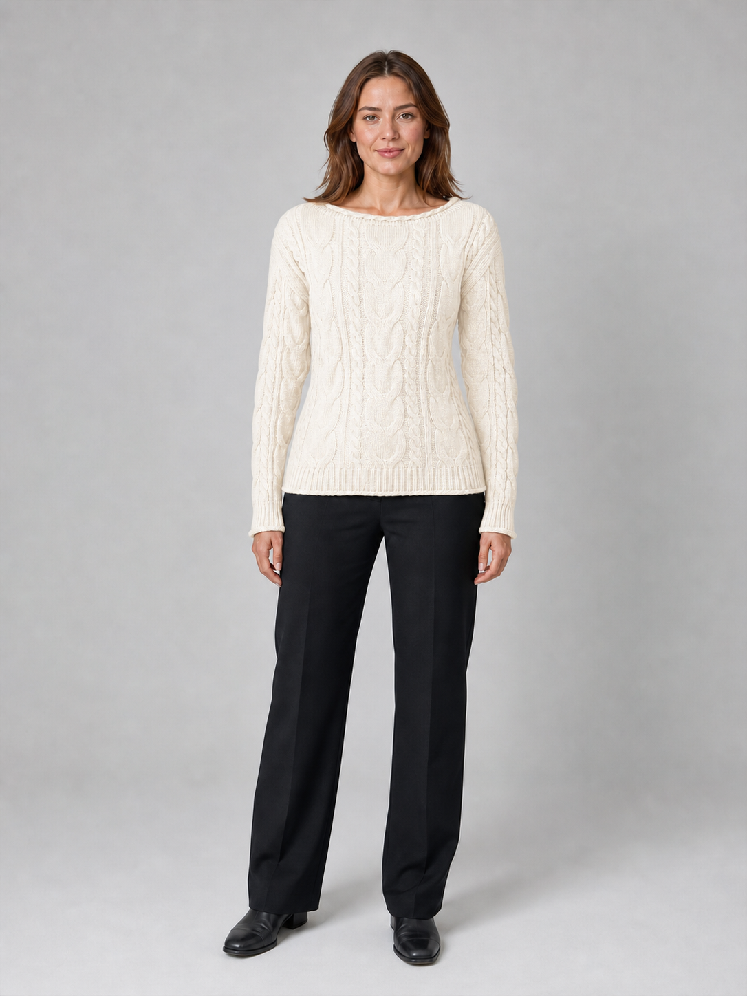 Women's cable knit sweater in ivory cream