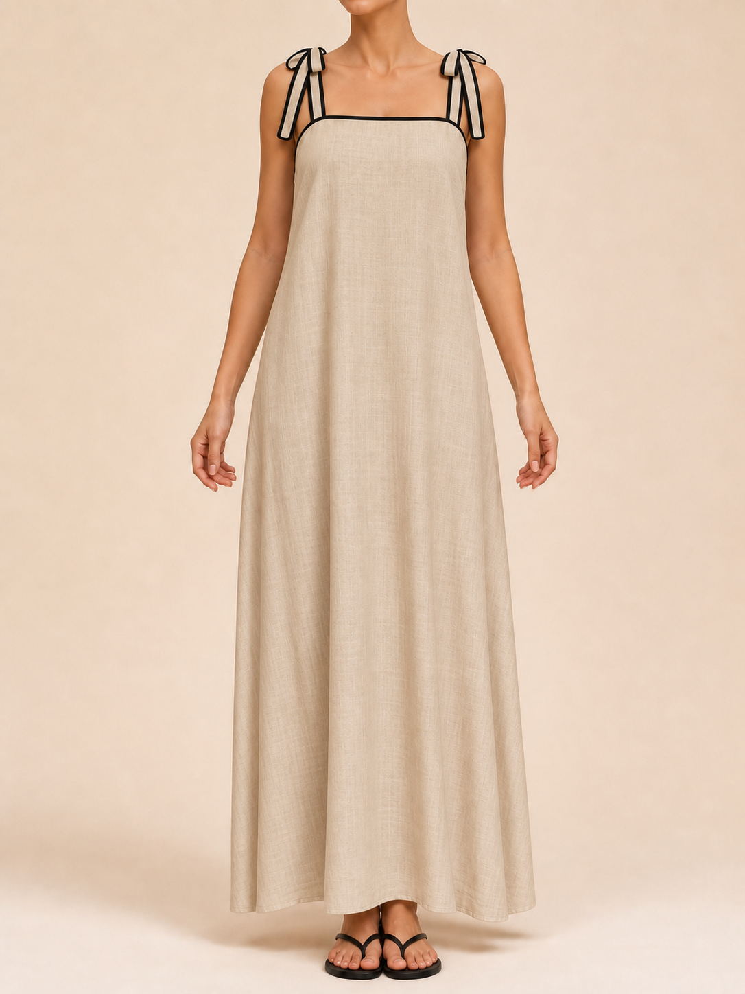 Women's tie-shoulder maxi dress in sand beige