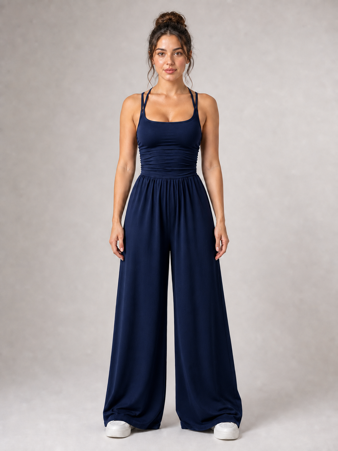 Women's midnight navy scoop-neck wide-leg jumpsuit