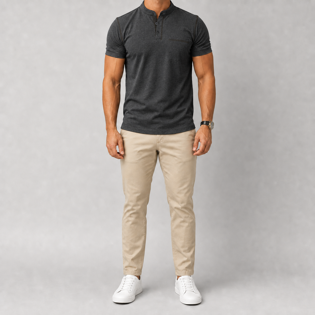 Men's charcoal short sleeve Henley shirt