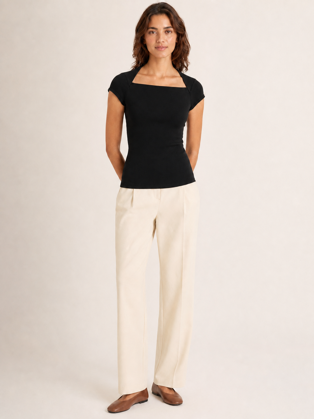 Women's black square-neck fitted top