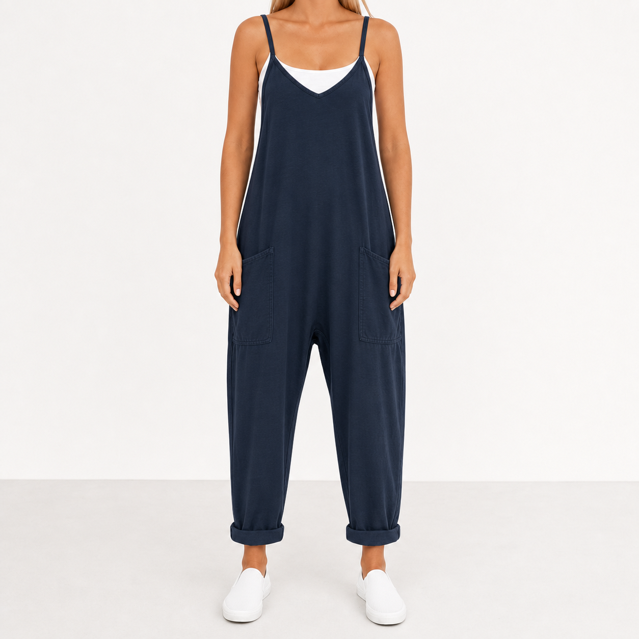 Women's midnight navy relaxed pocket jumpsuit
