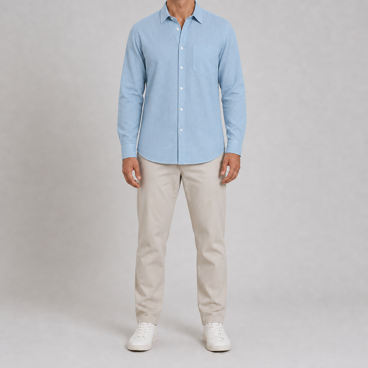 Sky blue men's textured long-sleeve shirt