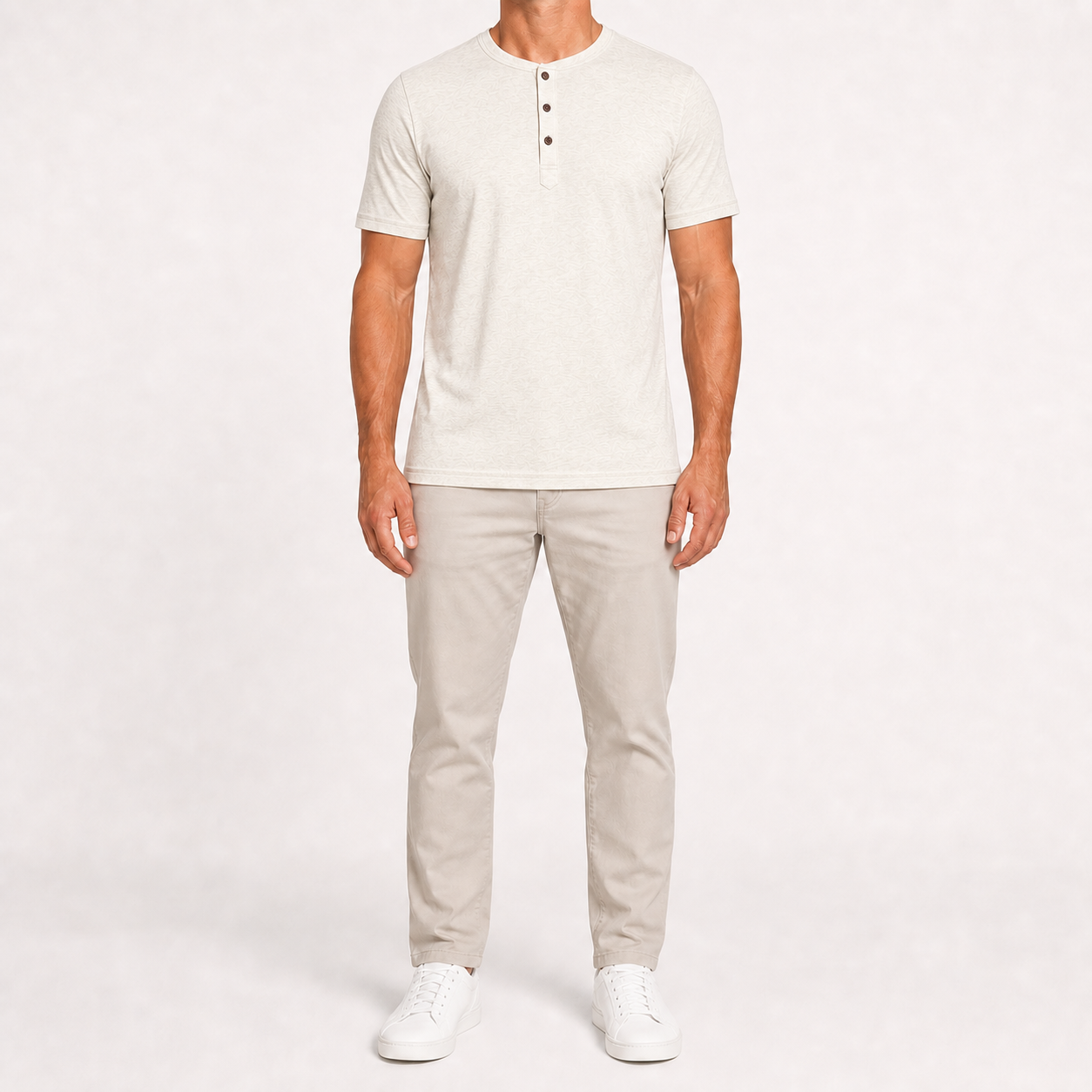 Men's soft white heathered short-sleeve Henley