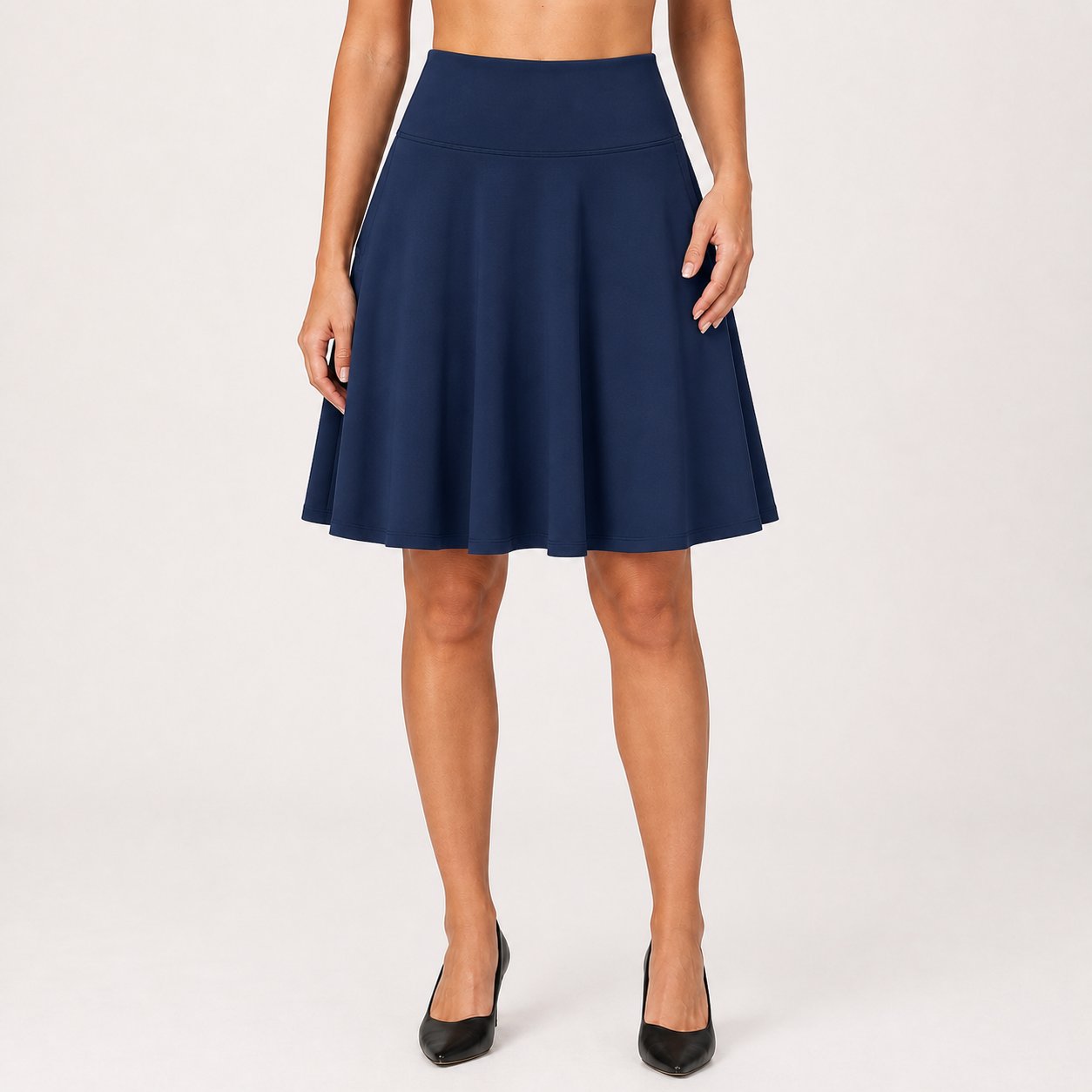 Deep navy high-waist pocket skater skirt