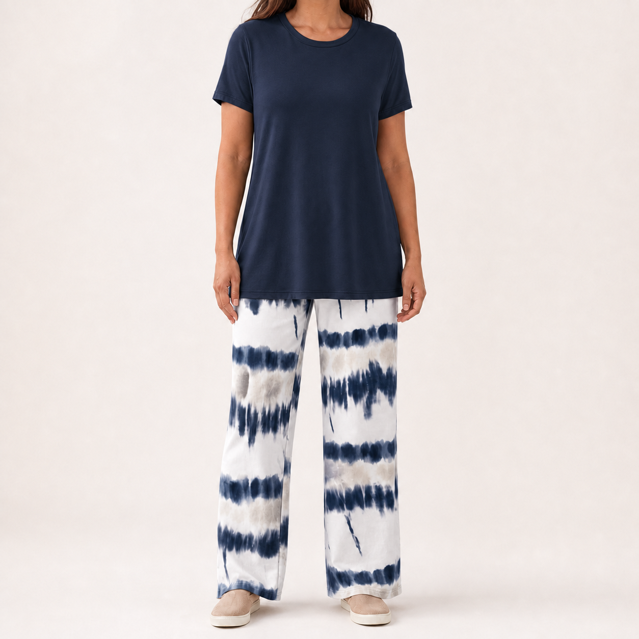 Deep navy women's tie dye pants lounge set