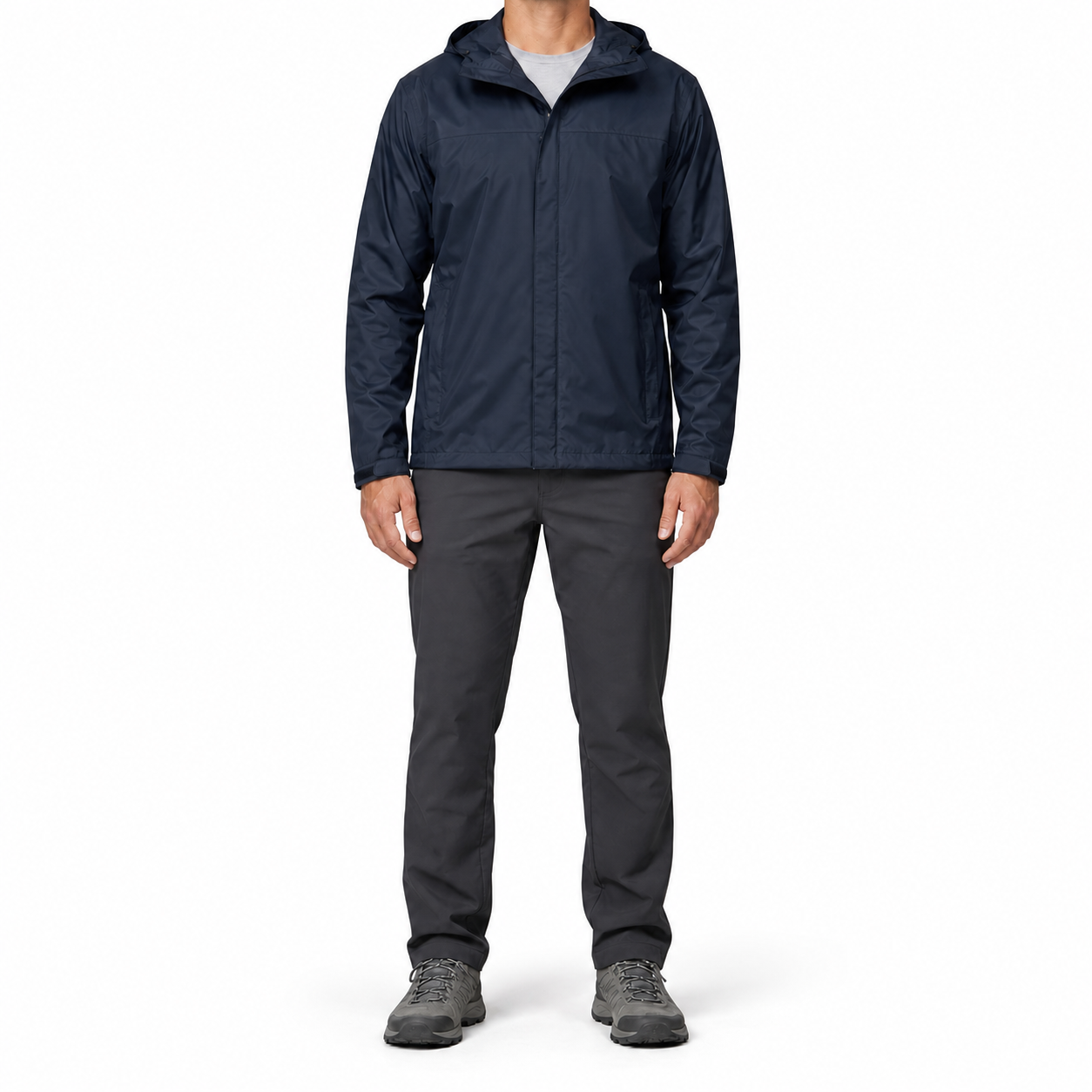 Deep navy men's lightweight hooded shell jacket