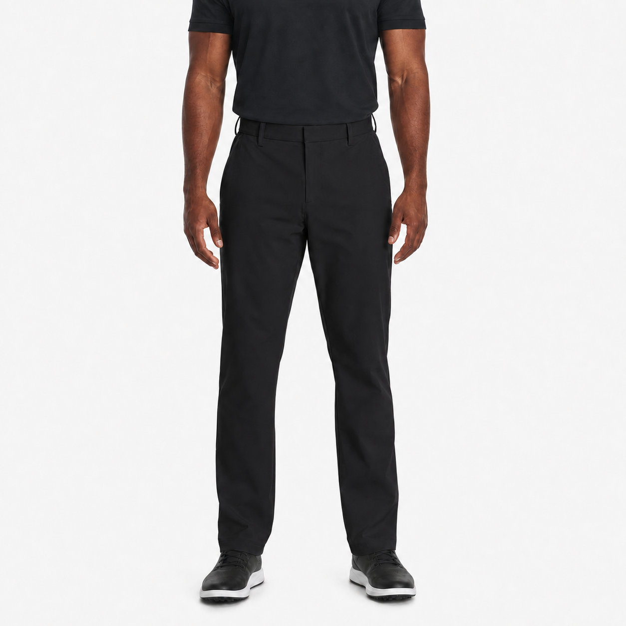 Black men's flat-front straight-leg pants