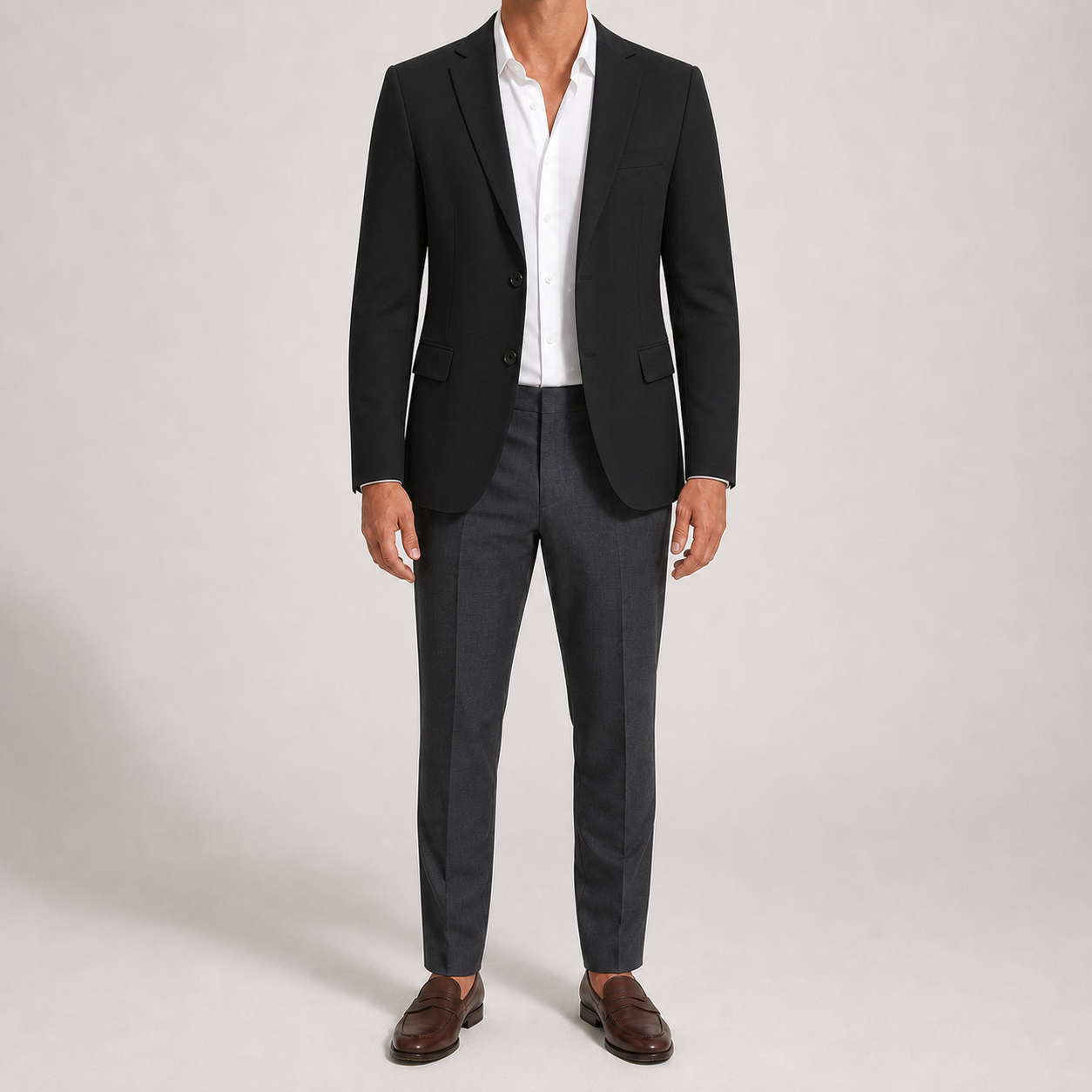 Black men's two-button tailored blazer