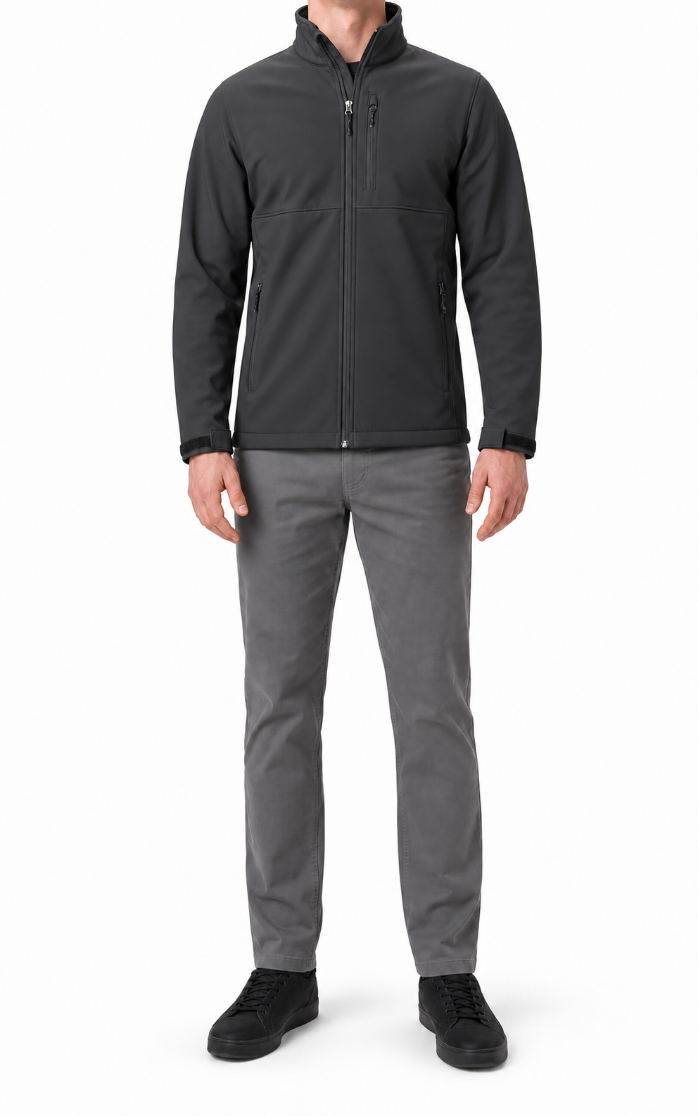 Charcoal gray men's stand-collar zip jacket