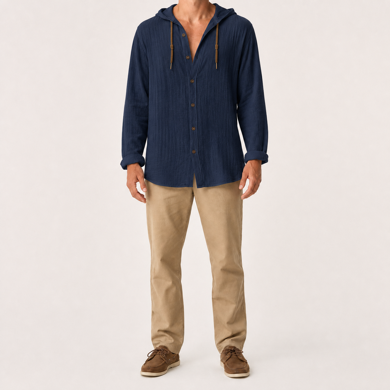 Men's hooded button shirt in deep navy