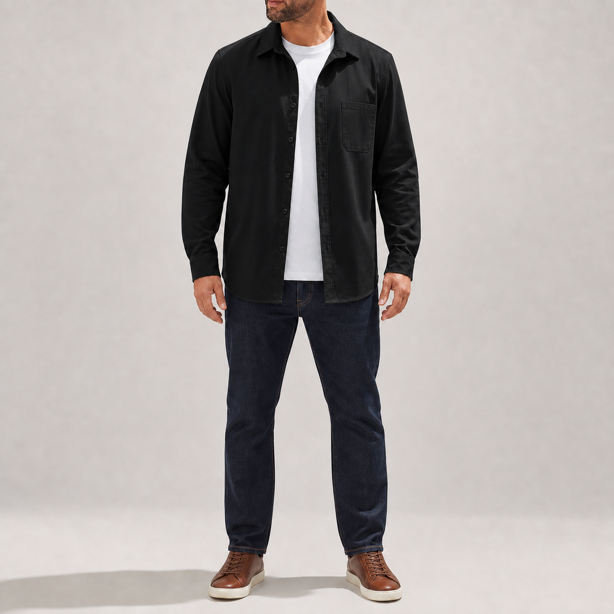 Black men's single-pocket long-sleeve overshirt