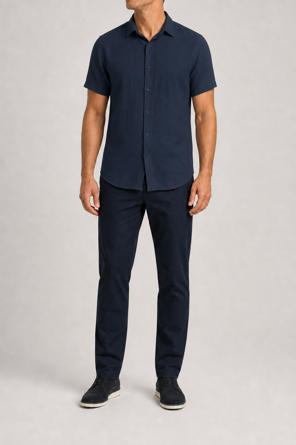 Men's navy short-sleeve linen-viscose shirt