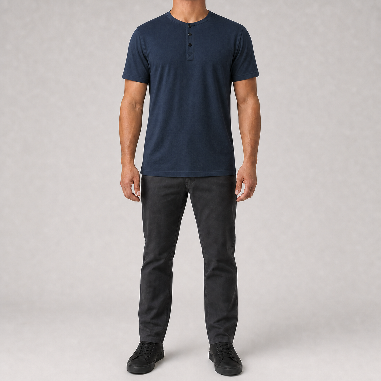 Men's deep navy textured short sleeve Henley