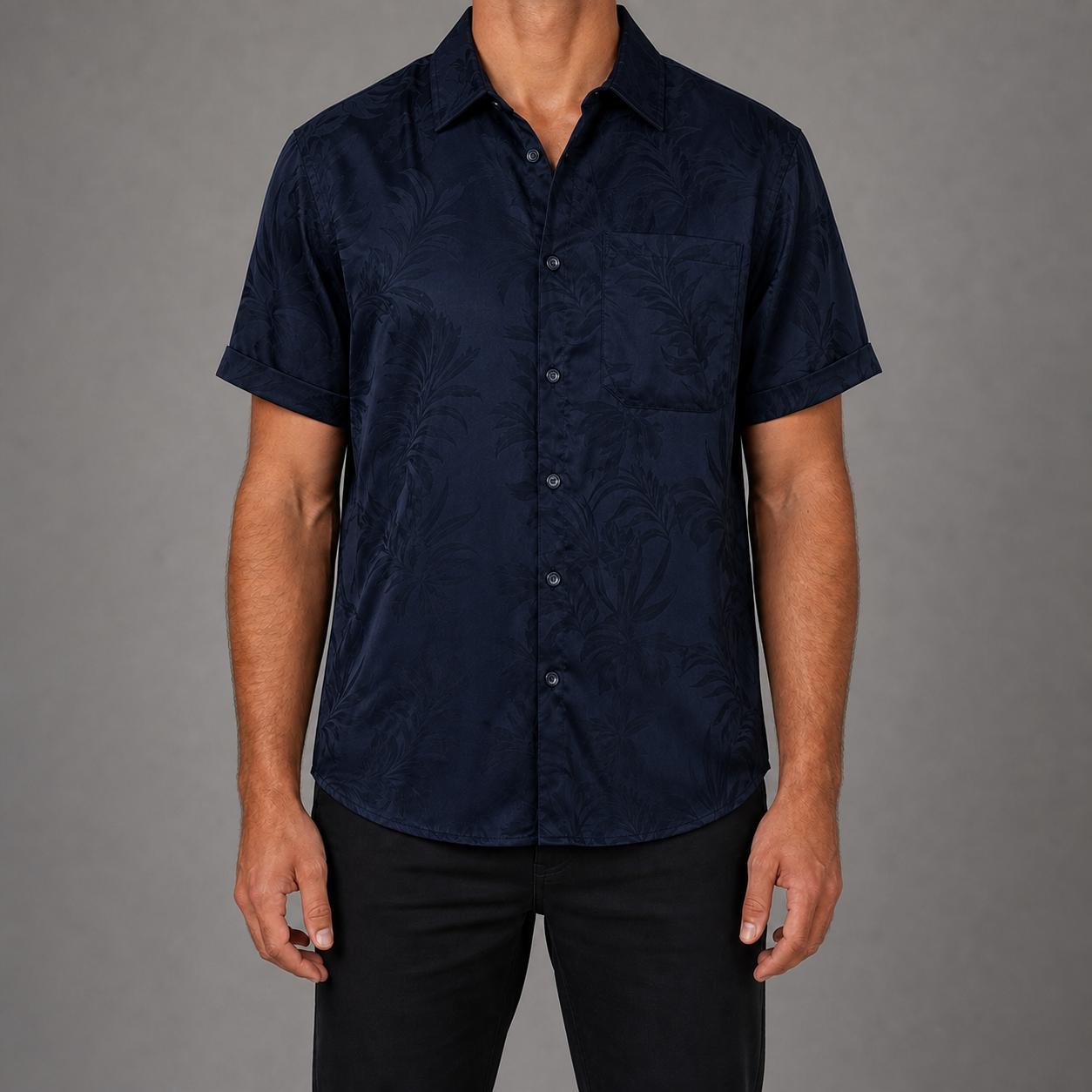 Midnight navy tonal floral jacquard shirt