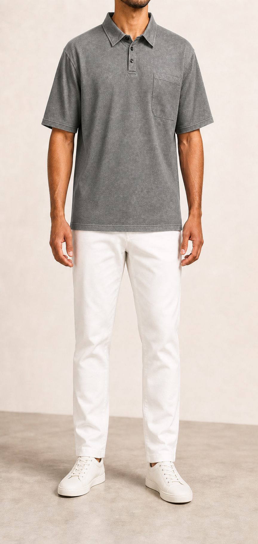 Men's washed stone gray pocket polo