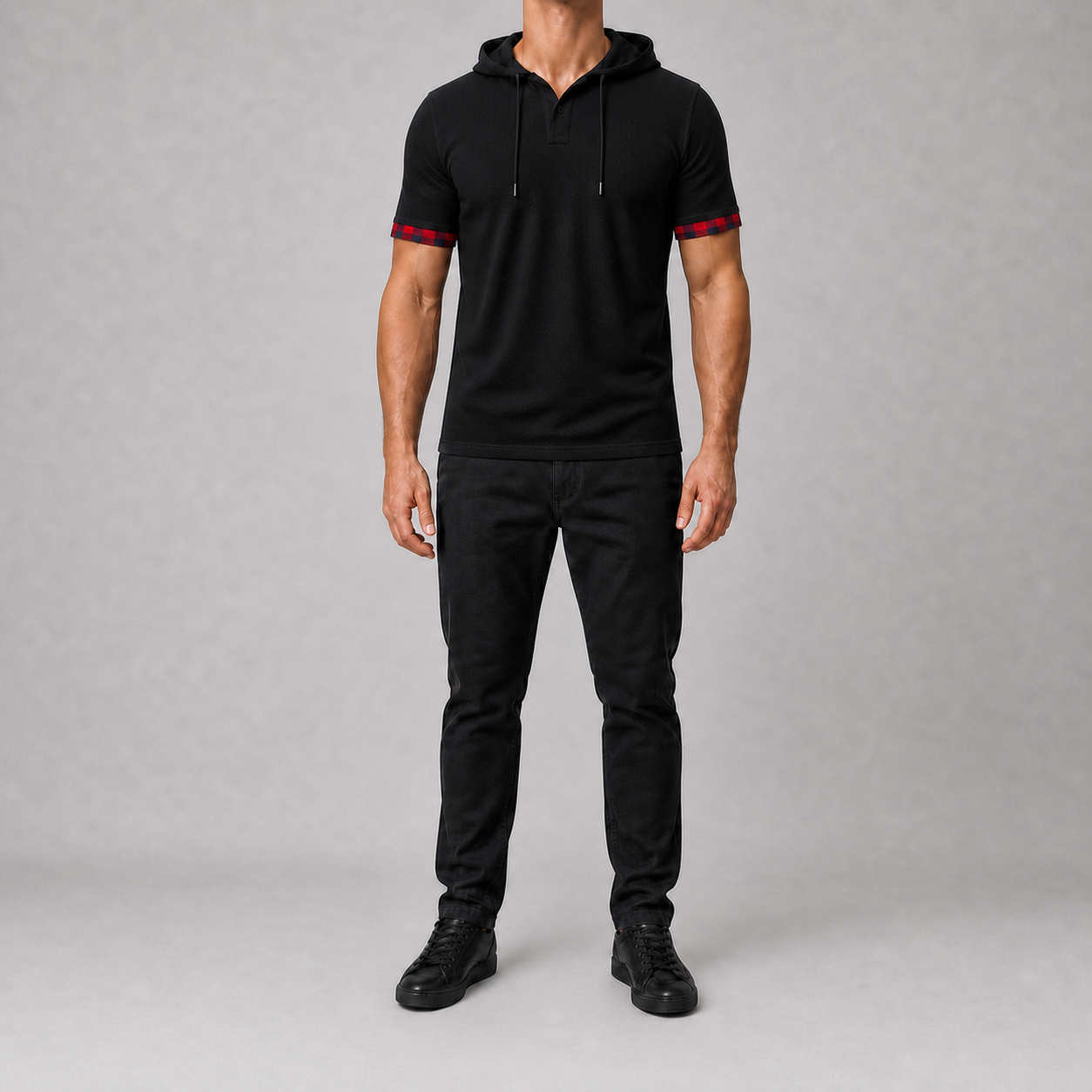 Men's hooded Henley shirt in black
