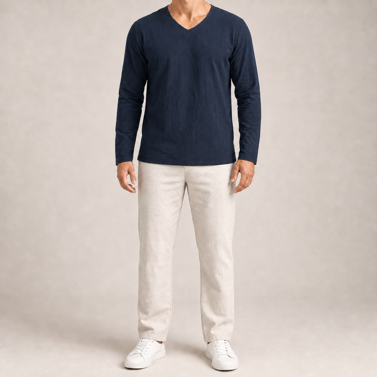 Men's deep navy long-sleeve V-neck shirt