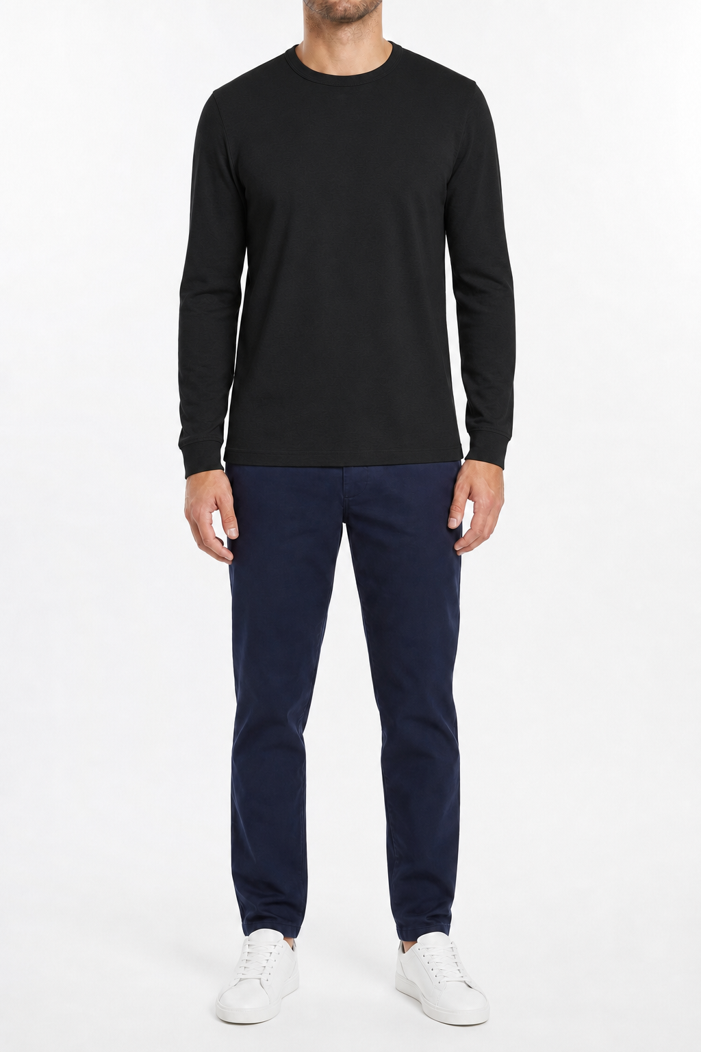 Black men's long-sleeve crew-neck T-shirt