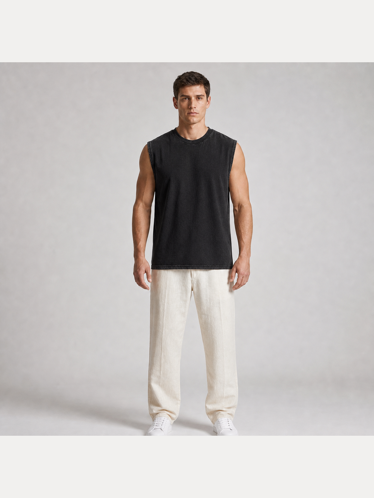Men's washed sleeveless T-shirt in black