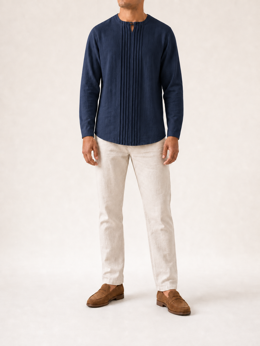 Men's deep navy pintuck keyhole shirt