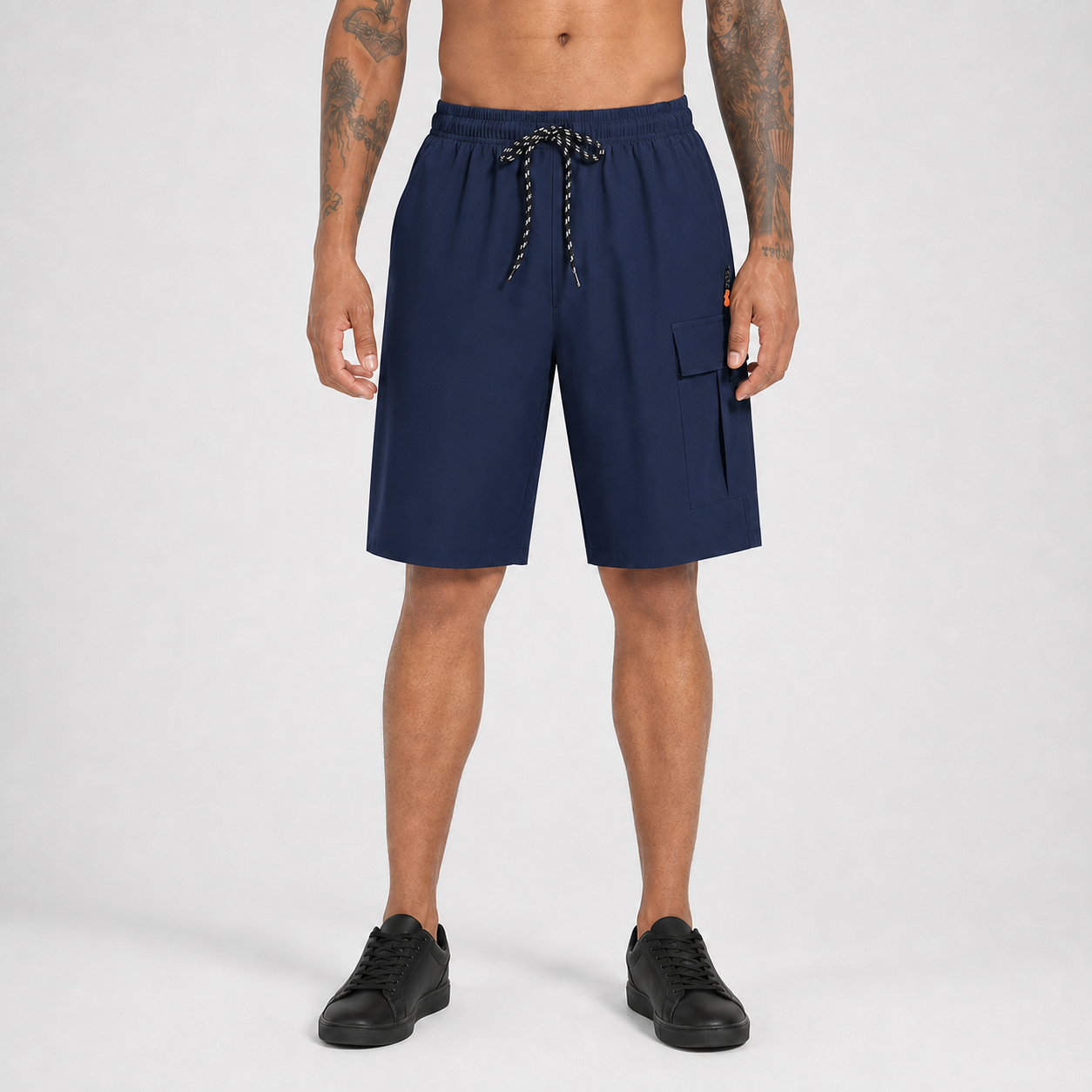 Navy blue men's drawstring utility cargo shorts