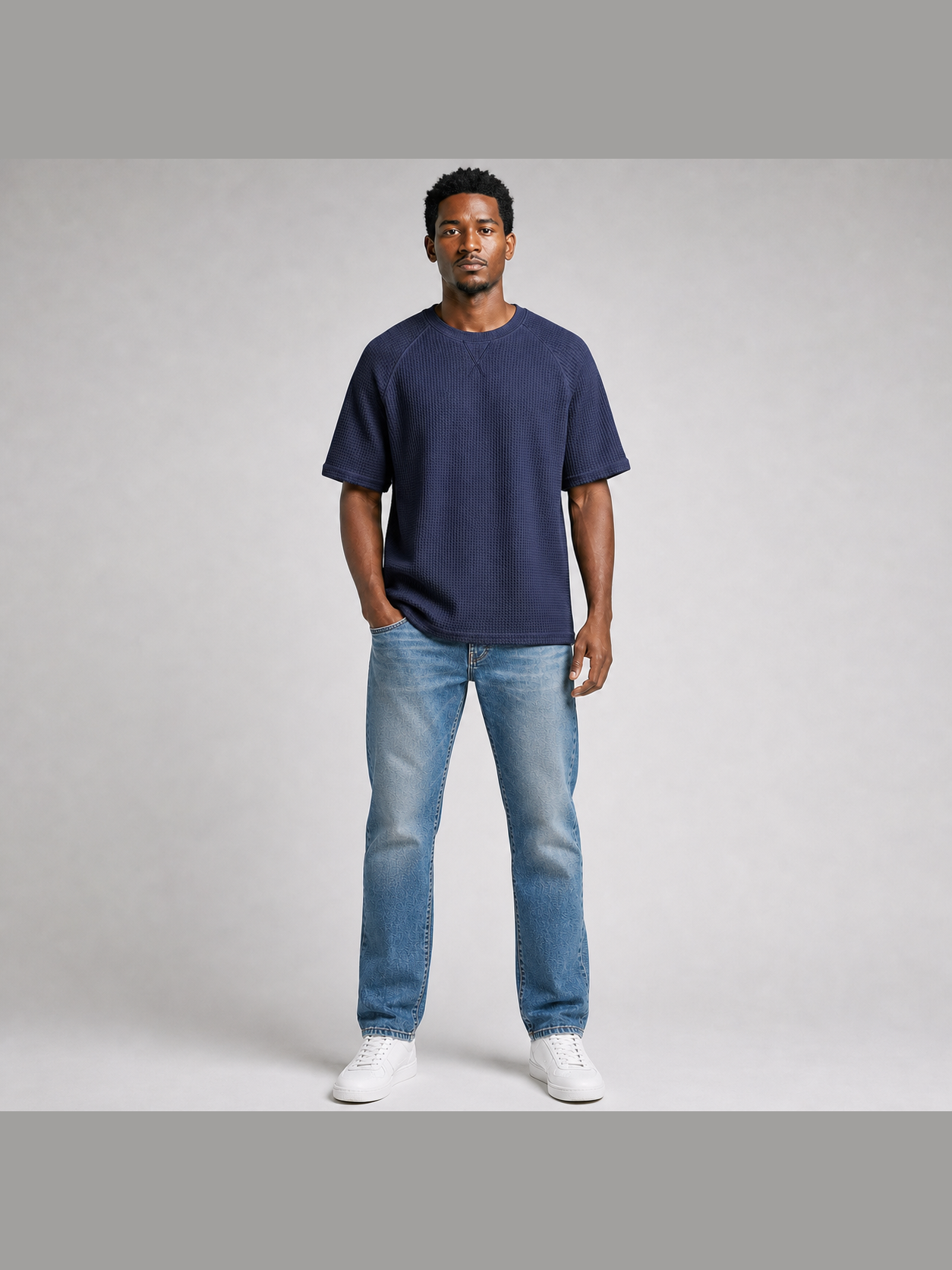 Men's waffle raglan T-shirt in deep navy