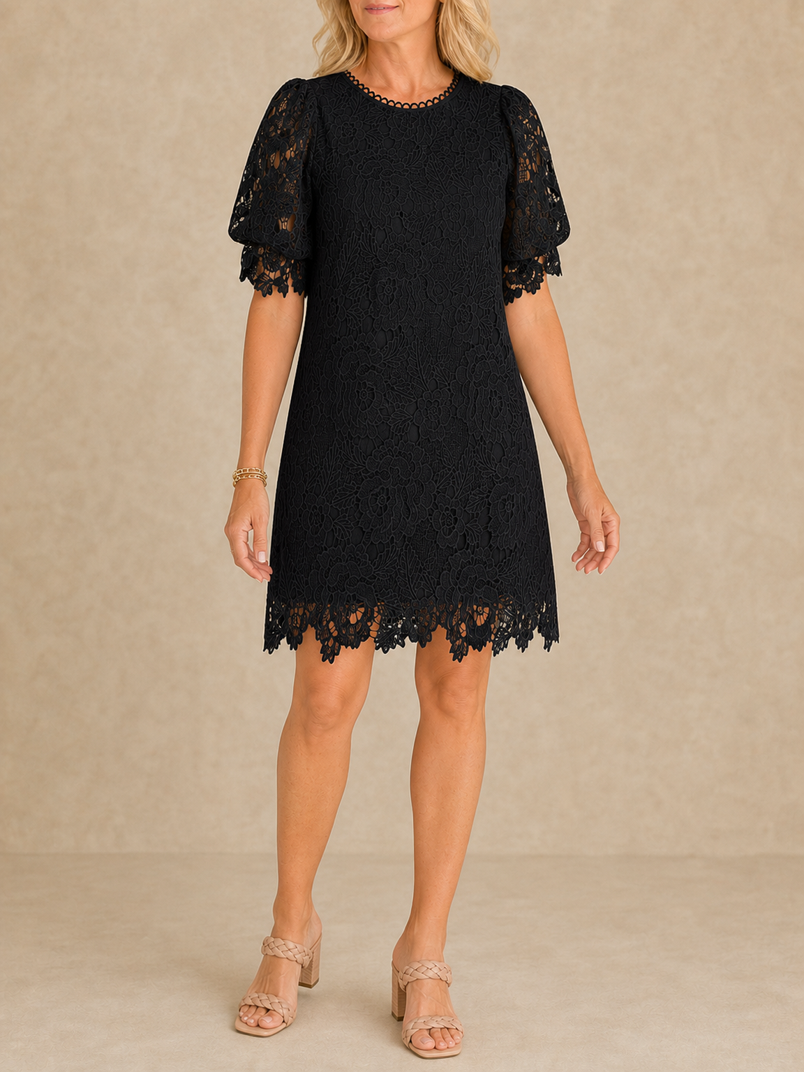 Women's classic black floral lace shift dress