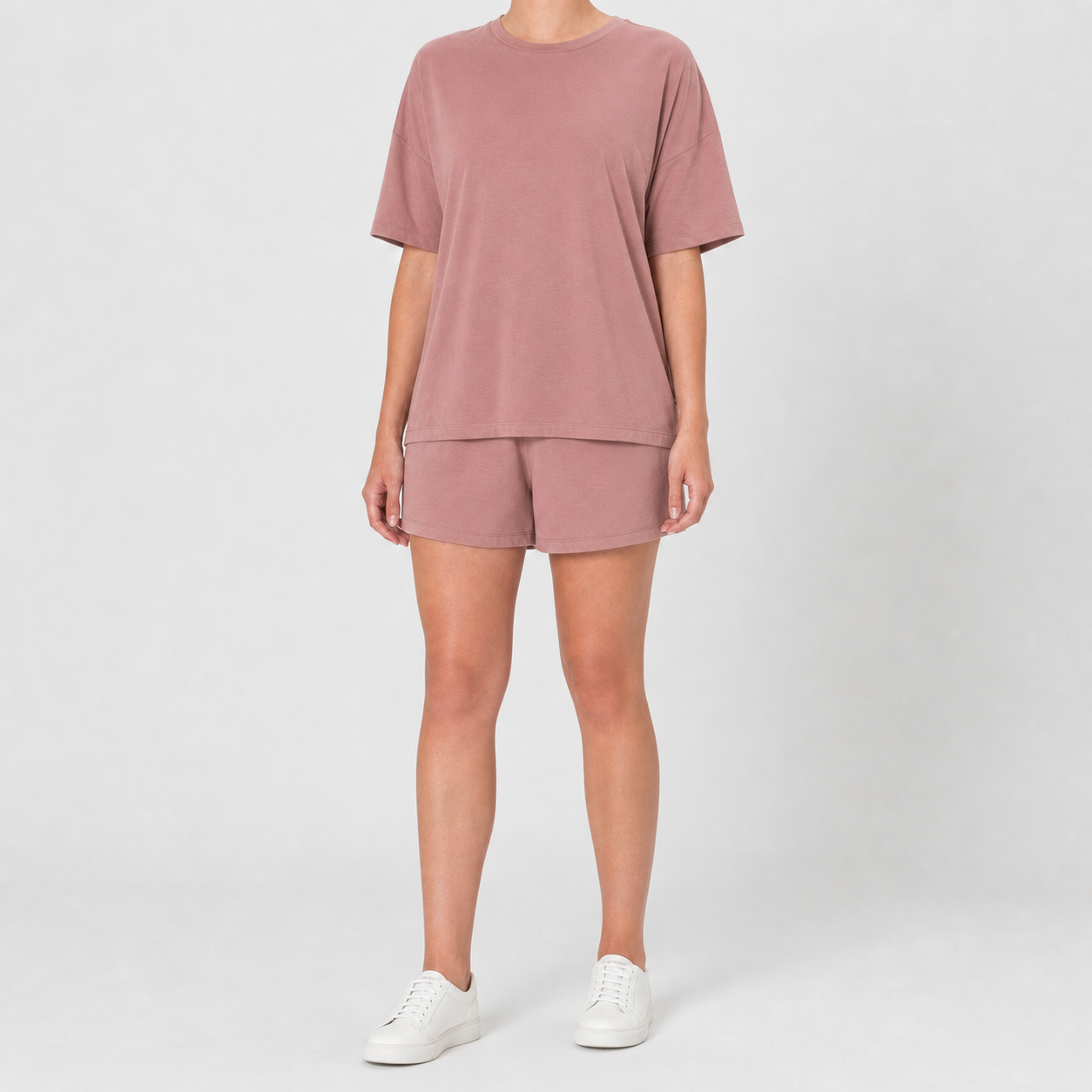 Dusty rose women's relaxed top and shorts set