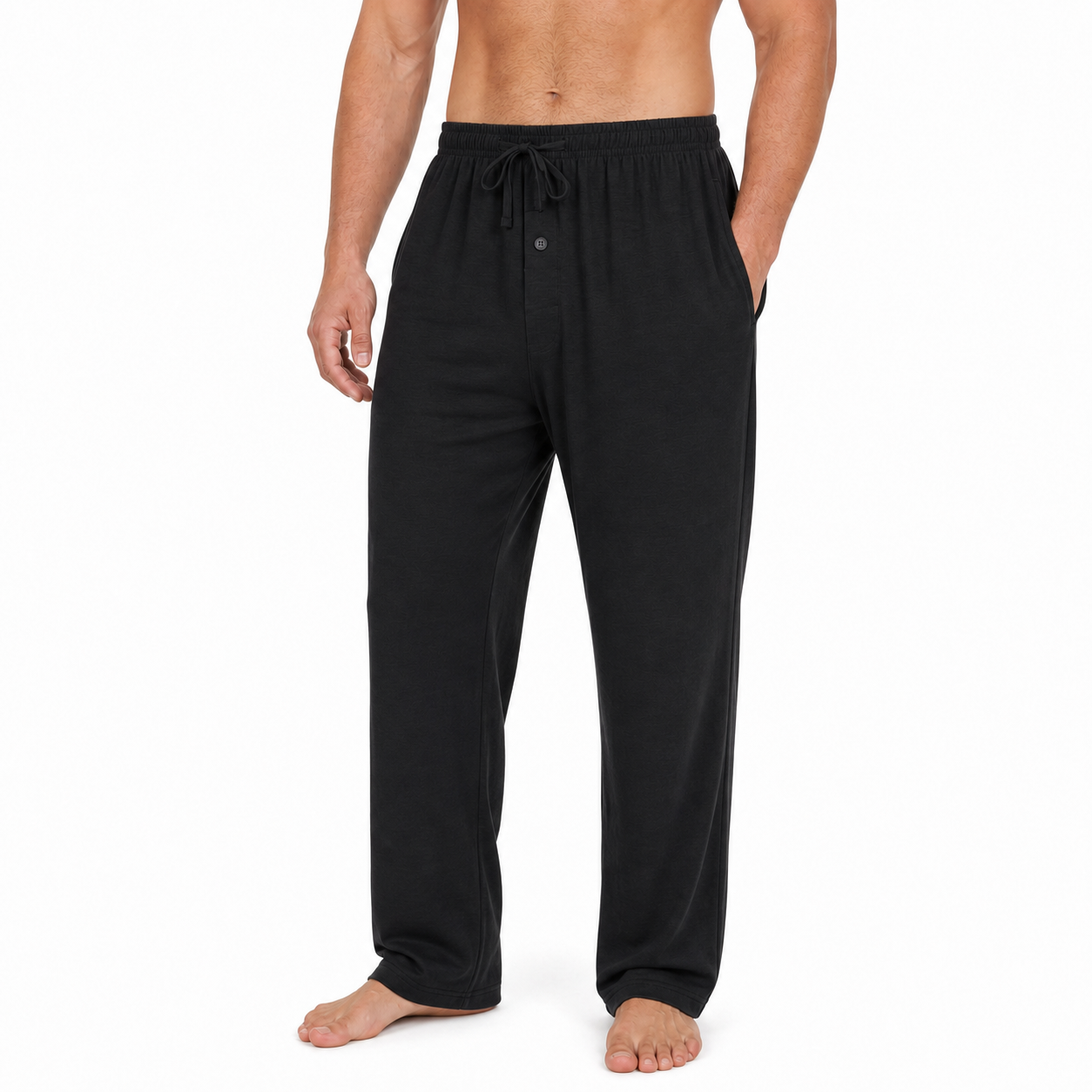 Men's black knit drawstring lounge pants