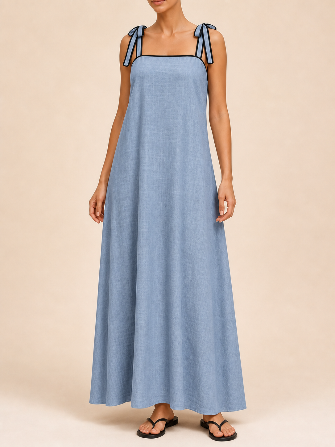 Women's tie-shoulder maxi dress in dusty blue