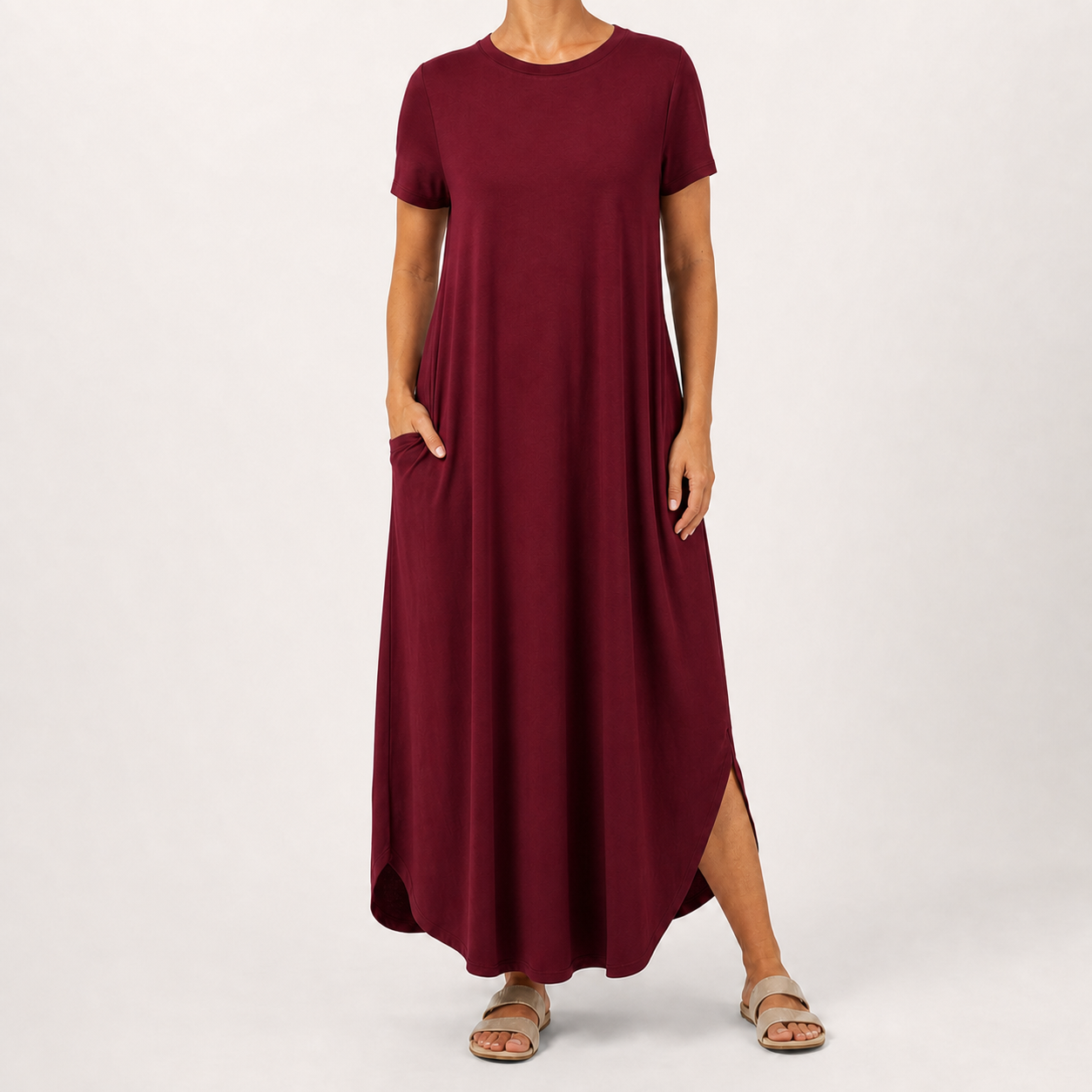 Burgundy women's relaxed pocket maxi dress
