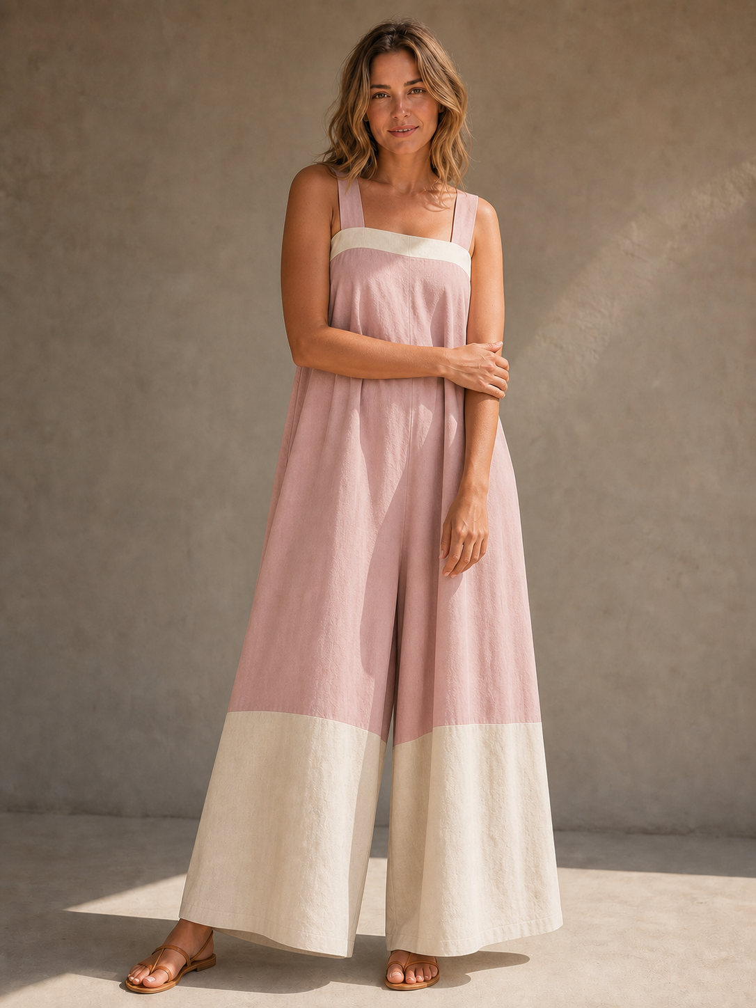 Women's dusty blush and cream wide-leg jumpsuit